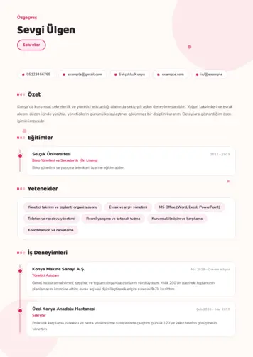 Sekreter CV Örnekleri cv indir